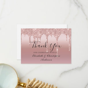 Rose Gold Dripping Glitter Wedding Thank You Card