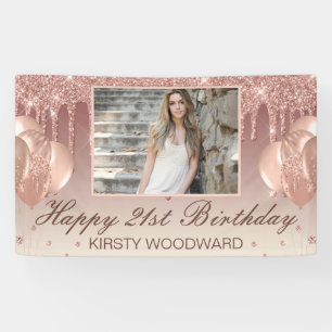 Rose Gold Dripping Glitter with diamonds Birthday Banner