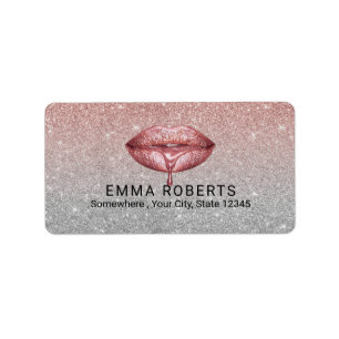 Rose Gold Dripping Lips Silver Glitter Salon Label