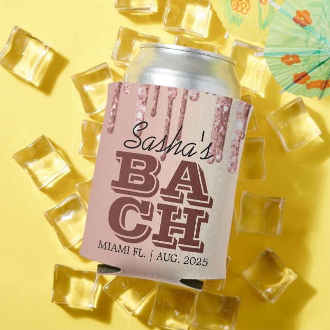 Rose Gold Drips Bachelorette Party Personalised Can Cooler (In Situ Summer)