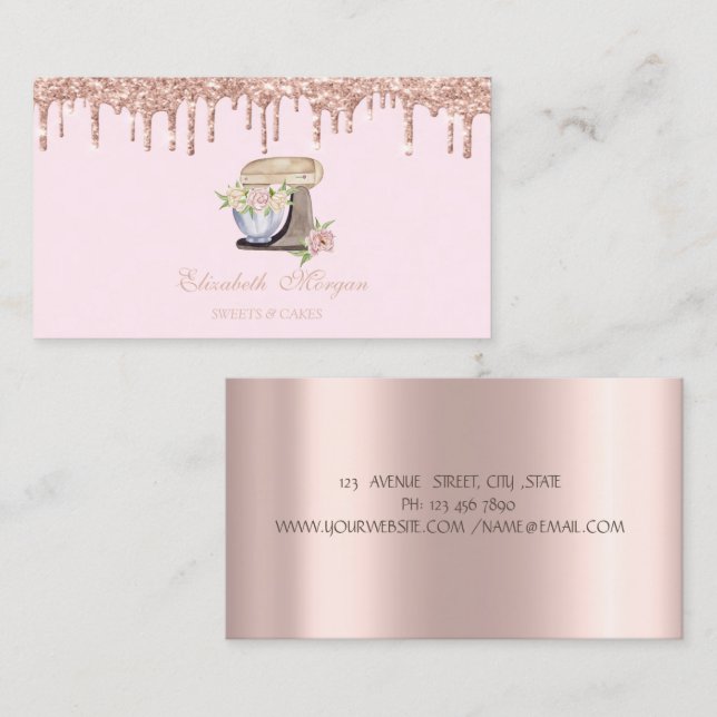  Rose Gold Drips Bakery Mixer Flowers Business Card (Front/Back)