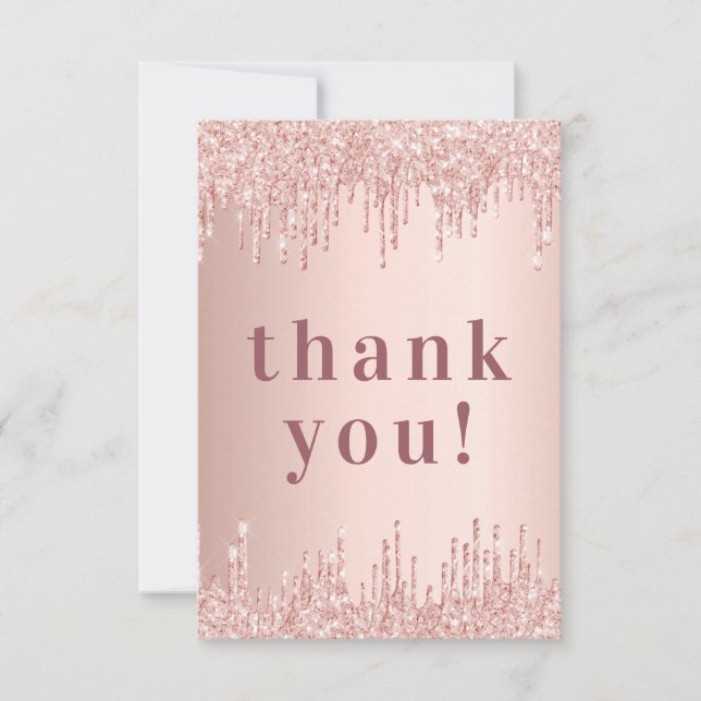 Rose gold drips birthday thank you card (Front)