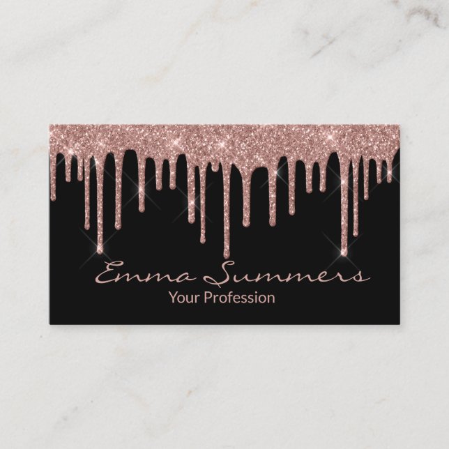 Rose Gold Drips Black Elegant Unique Custom Business Card (Front)
