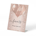 Rose gold drips blush balloons favours guest sign