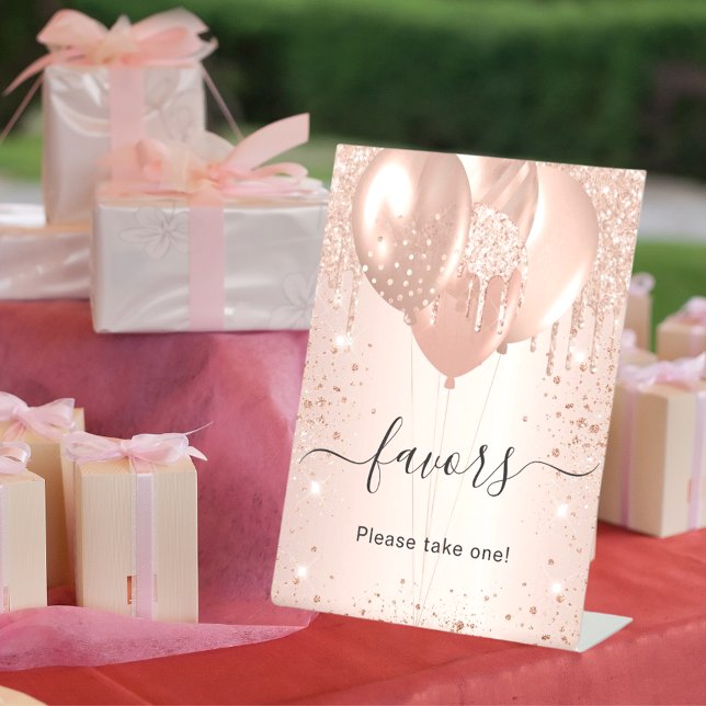 Rose gold drips blush balloons favours guest sign (Creator Uploaded)
