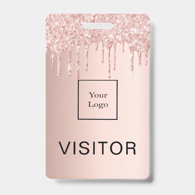 Rose gold drips blush business logo visitor ID badge (Front)