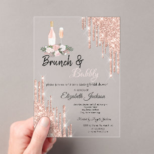 Rose Gold Drips Brunch & Bubbly Bridal Shower Acrylic Invitations