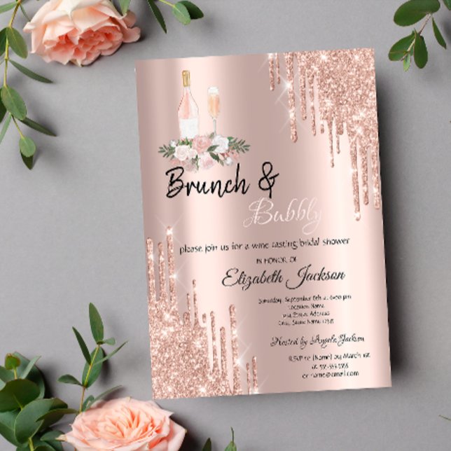 Rose Gold  Drips Brunch & Bubbly Bridal Shower Invitation (Creator Uploaded)