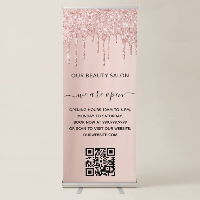 Rose gold drips business qr code retractable banner (Front)