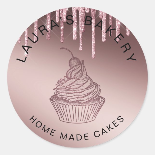 Rose Gold Drips Cakes & Sweets Cupcake Home Bakery Classic Round Sticker (Front)