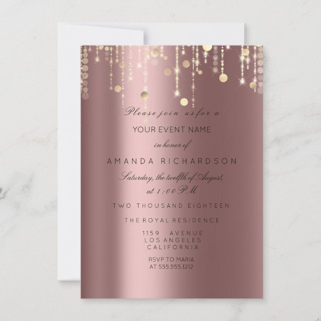 Rose Gold Drips Confetti Bridal Birthday Invitation (Front)