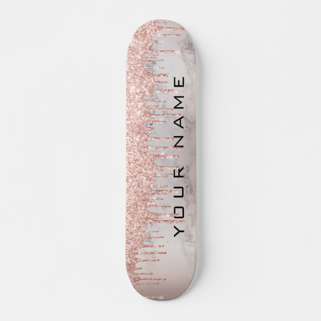 Rose Gold Drips Custom Girly Name Skateboard (Front)