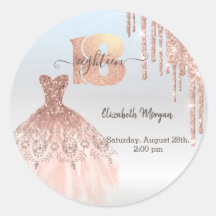 Rose Gold  Drips Dress Silver 18th Birthday  Classic Round Sticker