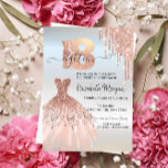 Rose Gold  Drips Dress Silver 18th Birthday  Invitation<br><div class="desc">Elegant rose gold glitter drips,  and elegant dress on a rose gold background.</div>