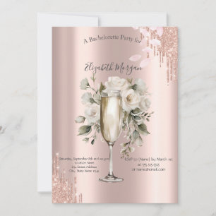 Rose Gold Drips Floral Wine Glass Bachelorette Invitation