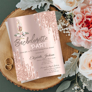 Rose Gold Drips Flowers,Glass Bachelorette Party Invitation