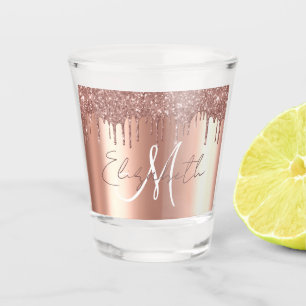Rose Gold Drips Glitter look Monogram  Shot Glass