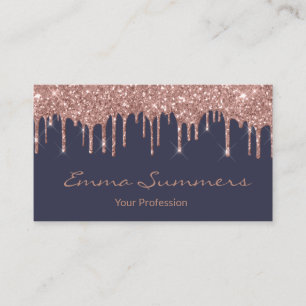 Rose Gold Drips Grey Navy Customise Glitter Business Card