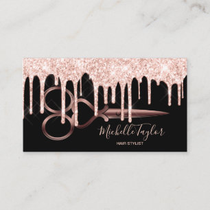 Rose Gold drips hairstylist hairdresser scissors Business Card