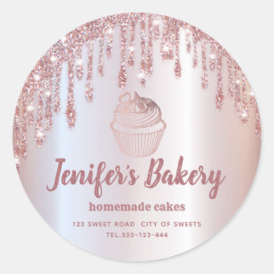 Rose gold drips Homemade cupcakes and sweets Class Classic Round Sticker