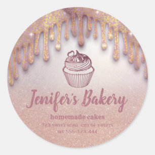Rose gold drips Homemade cupcakes and sweets Class Classic Round Sticker