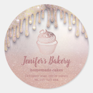 Rose gold drips Homemade cupcakes and sweets Class Classic Round Sticker