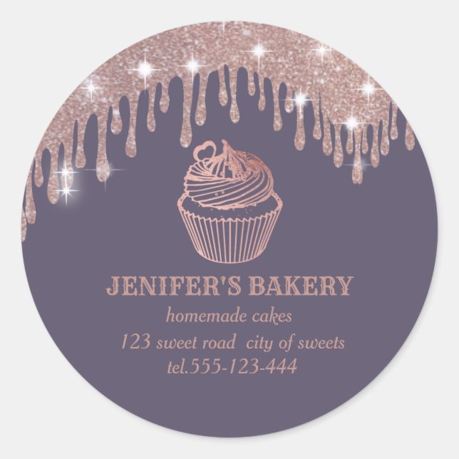 Rose gold drips Homemade cupcakes and sweets Classic Round Sticker (Front)