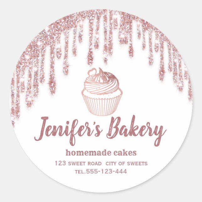 Rose gold drips Homemade cupcakes and sweets Classic Round Sticker (Front)