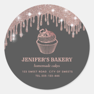 Rose gold drips Homemade cupcakes and sweets Classic Round Sticker