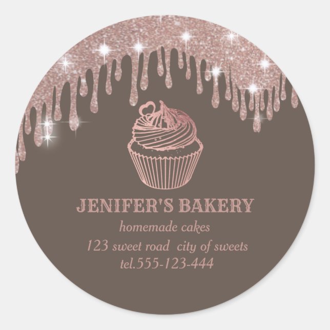 Rose gold drips Homemade cupcakes and sweets Classic Round Sticker (Front)