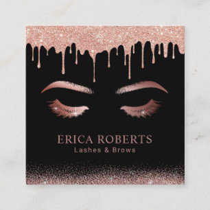 Rose Gold Drips Lashes & Brows Makeup Artist Square Business Card