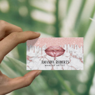Rose Gold Drips Lips Marble Makeup Artist Salon Business Card