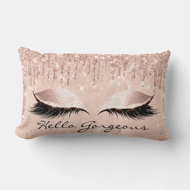 Rose Gold Drips Makeup Lashes Hello Gorgeous Spark Lumbar Cushion (Front)