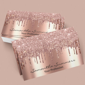 Rose Gold Drips Metal Elegant Customise Glitter Business Card