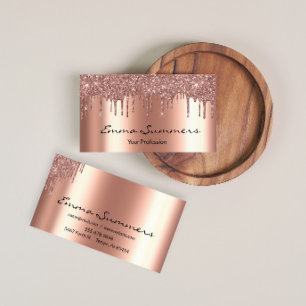 Rose Gold Drips Metal Elegant Customise Glitter Business Card