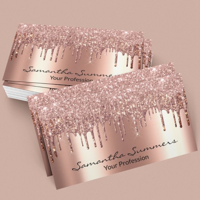 Rose Gold Drips Metal Elegant Customise Glitter Business Card (Creator Uploaded)