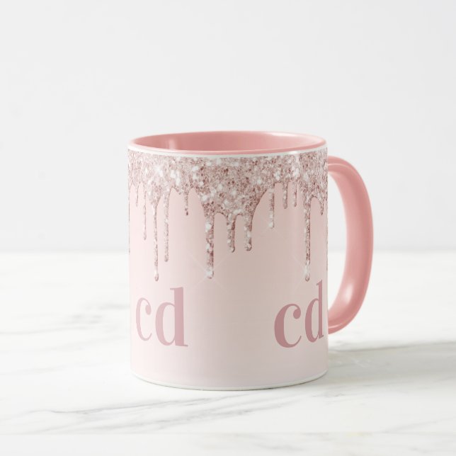 Rose gold drips monogram initials mug (Front Right)