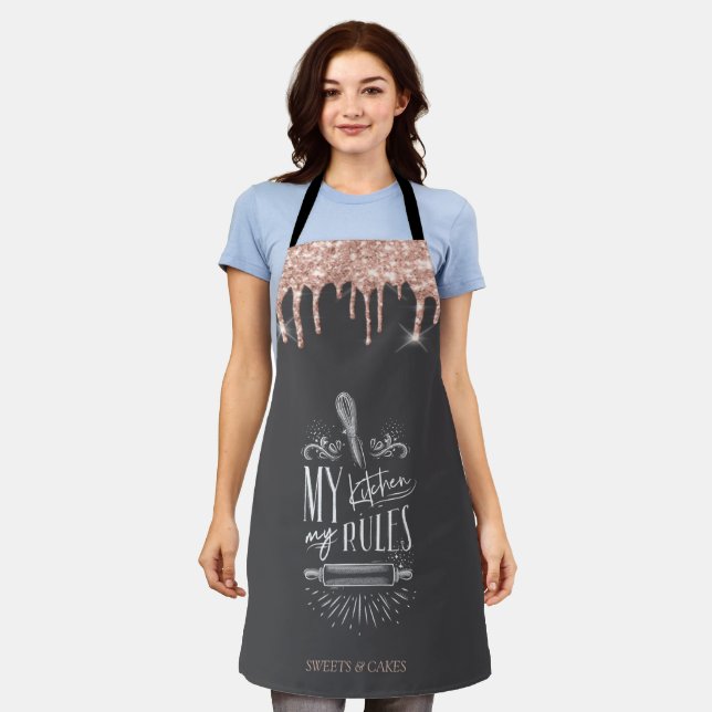  Rose Gold Drips My Kitchen My Rules Apron (Worn)
