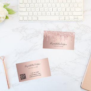 Rose gold drips QR code script Business Card