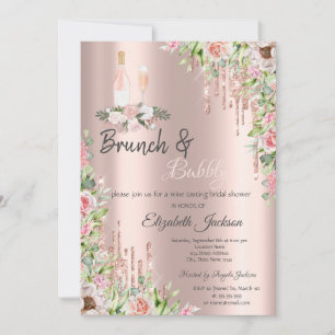 Rose Gold  Drips Roses Brunch & Bubbly  Invitation