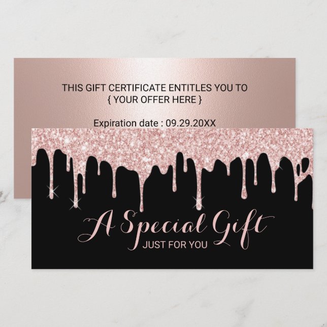 Rose Gold Drips Salon Spa Gift Certificates (Front/Back)