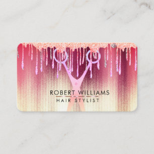 Rose Gold Drips Scissors Hair Makeup Artist Business Card