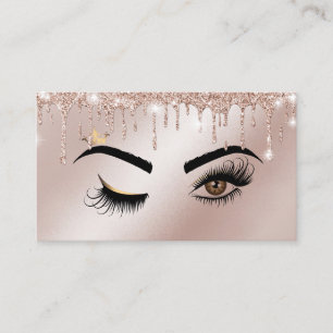 Rose Gold Drips Sparkle Lashes Wink Eye Makeup Business Card