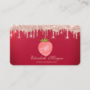Rose Gold Drips Strawberry Red Business Card
