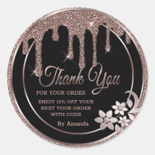 rose gold drips thank you classic round sticker