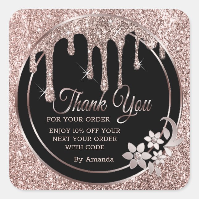 Rose gold drips thank you  square sticker (Front)