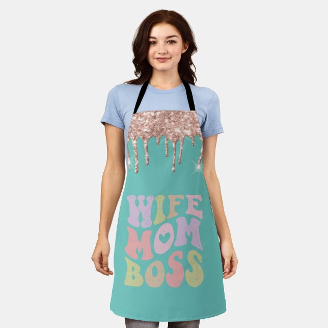 Rose Gold Drips Wife Mum Boss Mint Green Apron (Worn)