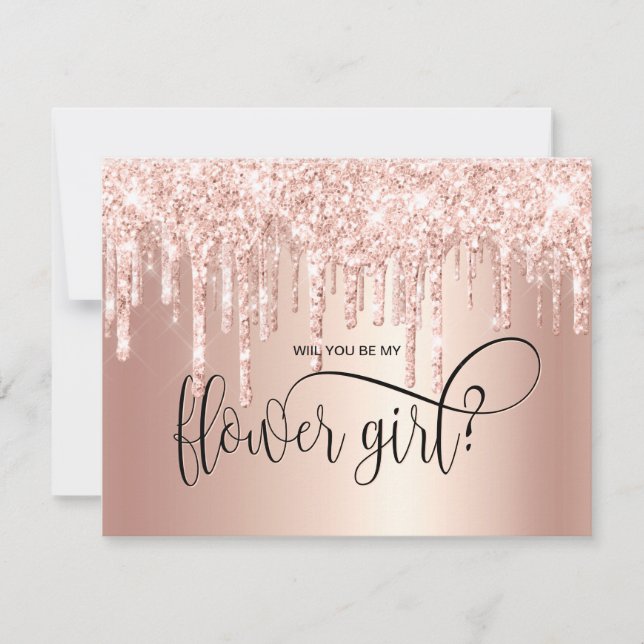 Rose gold drips will you be my flower girl? invitation (Front)