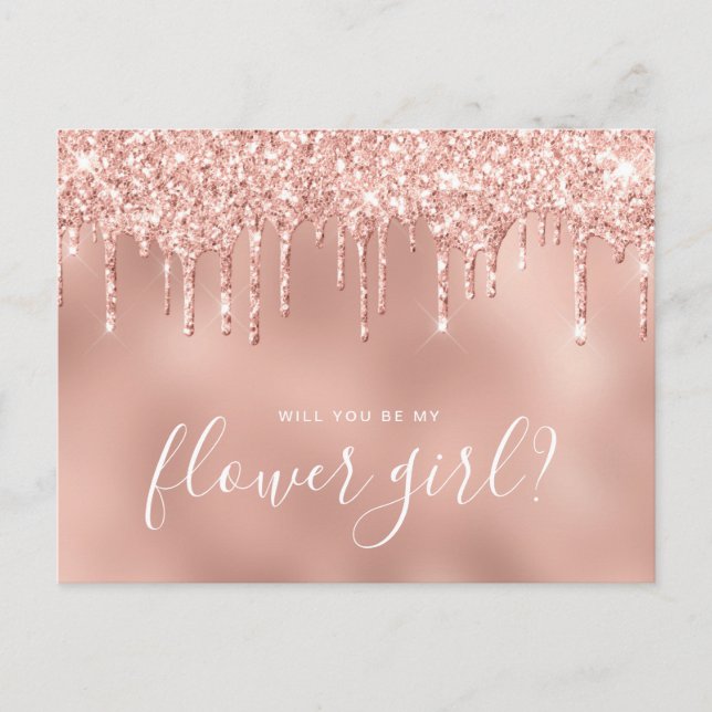 Rose gold drips will you be my flower girl invitation postcard (Front)