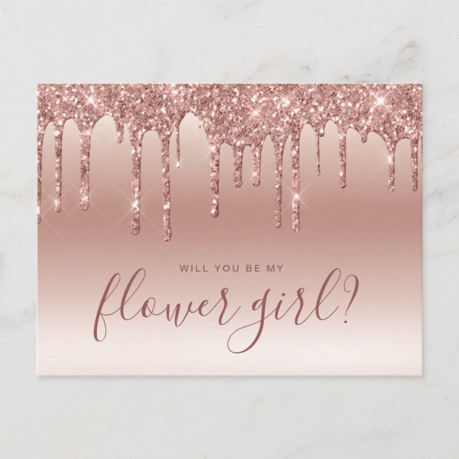 Rose gold drips will you be my flower girl invitation postcard (Front)